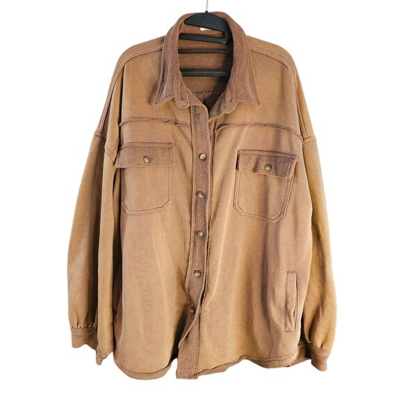 POL Camel Brown Button Front Fall Western Knit Shacket Jacket Plus 2XL Casual - Picture 2 of 8